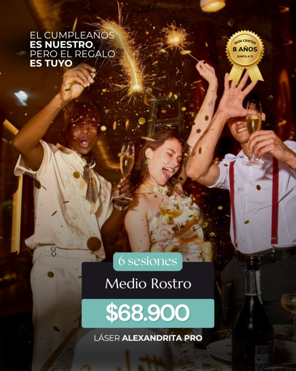 Depilación Láser - 6 Sesiones de Medio Rostro (3 zonas)