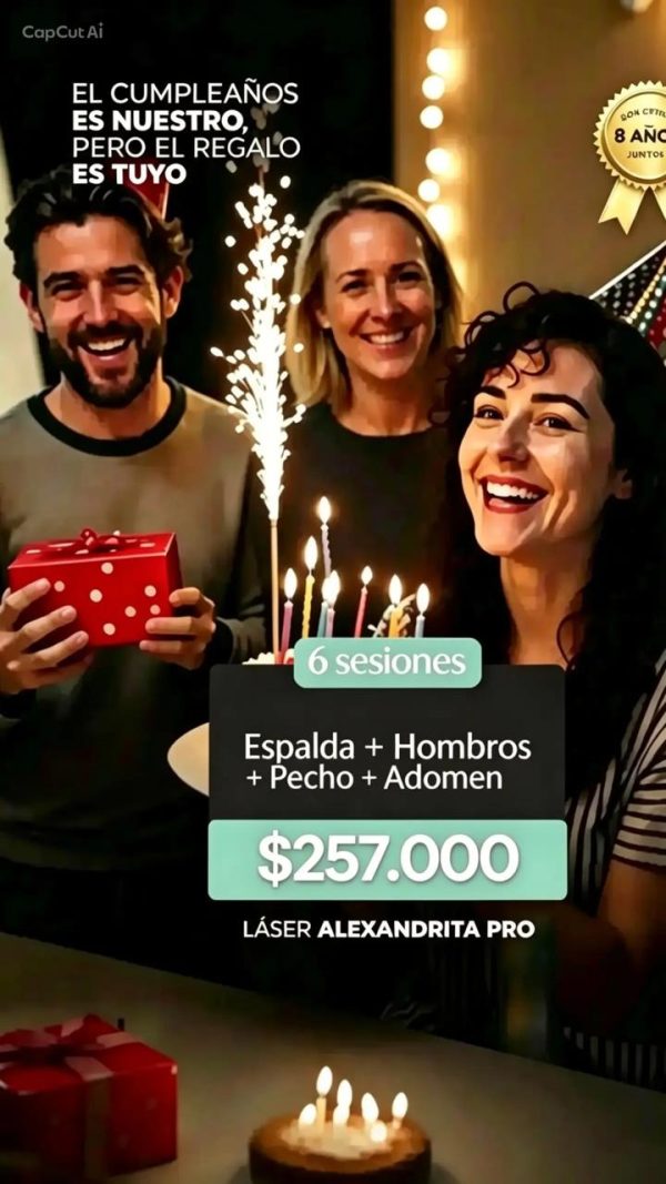 Depilalción Láser - 6 Sesiones de Espalda Completa + Hombros + Pecho + Abdomen